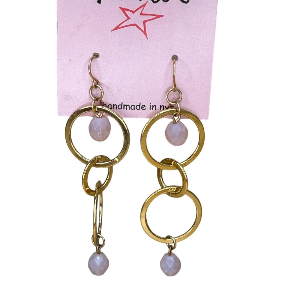 Rachel Earrings Gold Mauve Tiered Drop Handmade In Nyc Geometric Circle Bead